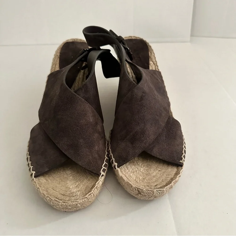 Vince Stephania leather suede ankle buckle wedge